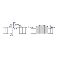 TC606 palapinės 600cm pločio matmenų schema