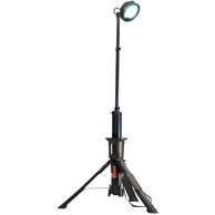 Compact Peli remote area light system with adjustable carrying strap and charging setup